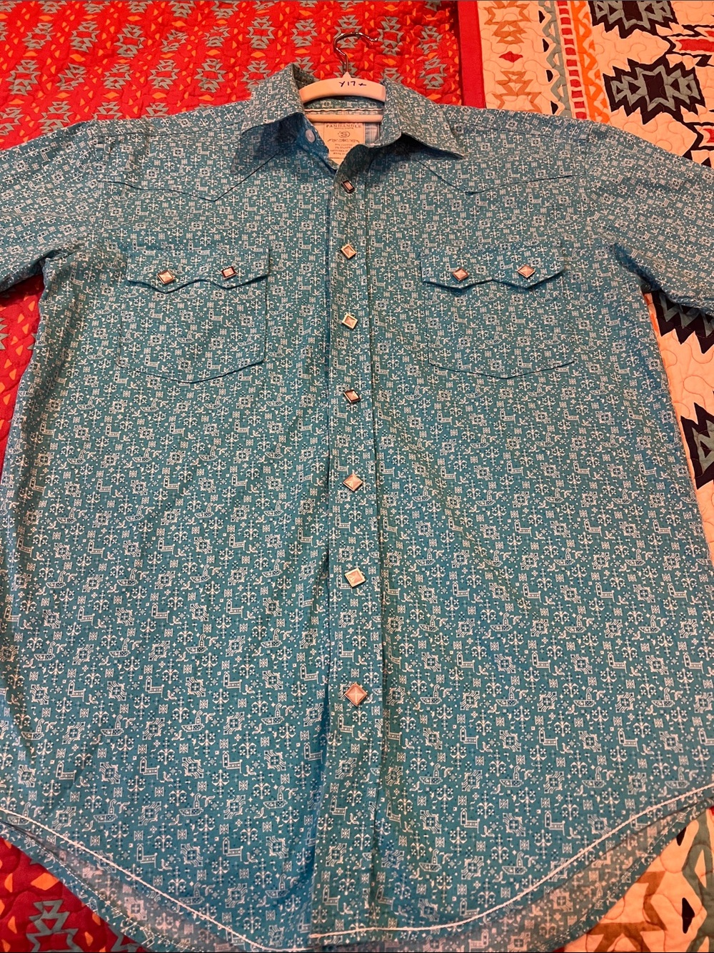 PANHANDLE ROUGH STOCK Teal Geometric Pearl Snap Western Shirt